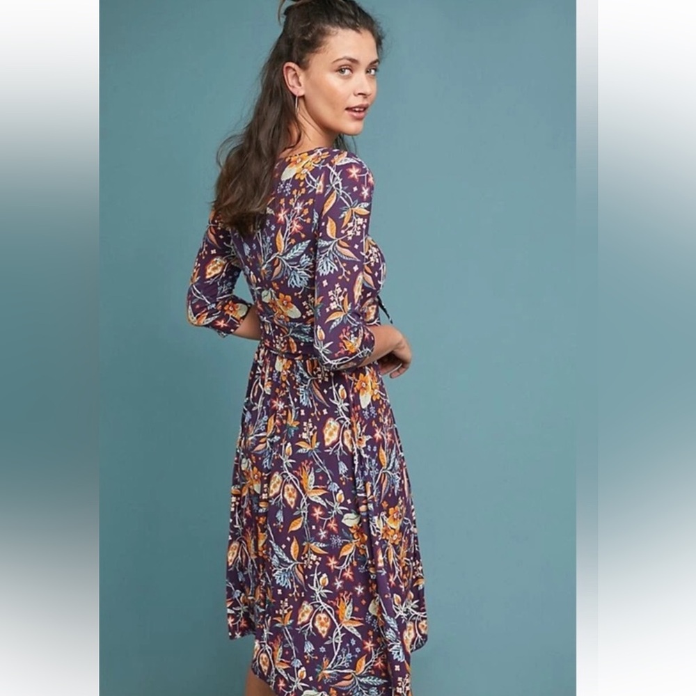 NWT! Anthropologie Maeve Beloved Purple Floral Midi Dress - Picture 3 of 12